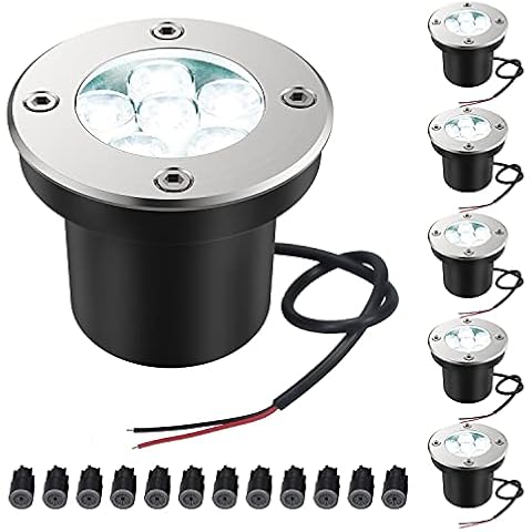 JESLED Landscape Lights 6W LED Well Lights, 12V 24V Ground Lights 6000K Bright White, IP67 Waterproof Low Voltage Landscape Lighting Spotlight for Driveway Deck Patio Yard Garden Outdoor (6 Pack) Cover