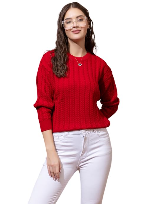 Women’s Cable Knit Woolen Pullover | Full Sleeve Round Neck Winterwear | Soft & Stylish Warm Sweater for Girls & Ladies