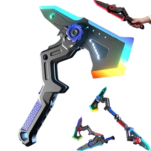Dual Axe Blade with Mist Spray-One Button Switching, 7-Color LED Light-Up, Vibration Sound Effect, USB Rechargeable, Battle Axe Transforming Science Fiction Toy (Blue)
