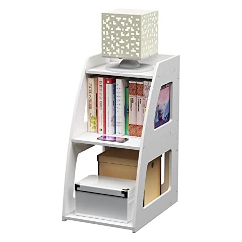 Rerii Ladder Bookshelf Bookcase Small, 3-Tier End Table Bed Side Table Nightstand for Living Room, Bedroom, Bathroom, Small Spaces - White Cover