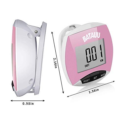 BATAUU Best Pedometer, Simply Operation Walking Running Pedometer with Calories Burned and Steps Counting(Pink) - Thumbnail 2