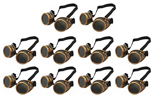 WEICHUAN Vintage Steampunk Goggles Mad Scientist Goggles Cosplay Steam Punk Glasses Accessory for Adult, Women, Men Halloween Costume (10-PACK Purple Bronze)