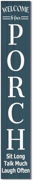 Porch Rules Welcome Porch Board Sign and Porch Leaner for Front Door Porch Deck Patio or Wall, Wooden Porch Welcome Sign, Farmhouse Rustic Vertical Porch Wall Decor 8inx48in