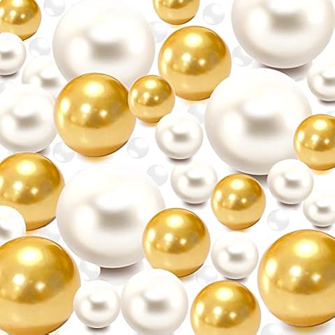 Z-synka 200 Pieces Floating NO Hole Pearls and 10000 Pieces Transparent Water Gels,Floating Beads Pearls for Vases,Pearl Decor(Creamy White,Yellow) Cover