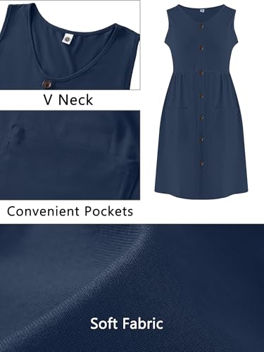 Image of AusLook Plus Size Women Summer Dresses Sleeveless Casual Loose Swing Button Down Midi Dress with Pockets 1X-5X