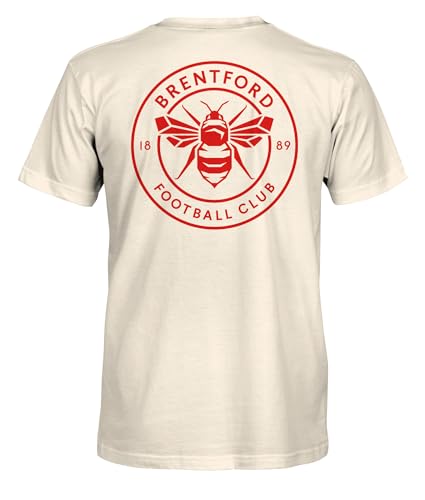 Brentford FC Soccer Premium Heavyweight Cotton T-Shirt (US, Alpha, Large, Regular, Regular, Natural Logo)