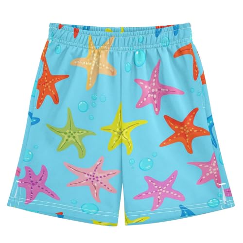 J JOYSAY Cartoon Starfish Bubble Blue Boys Athletic Shorts Kids Youth Casual Shotrs with Elastic Waistband Pockets - Main Image