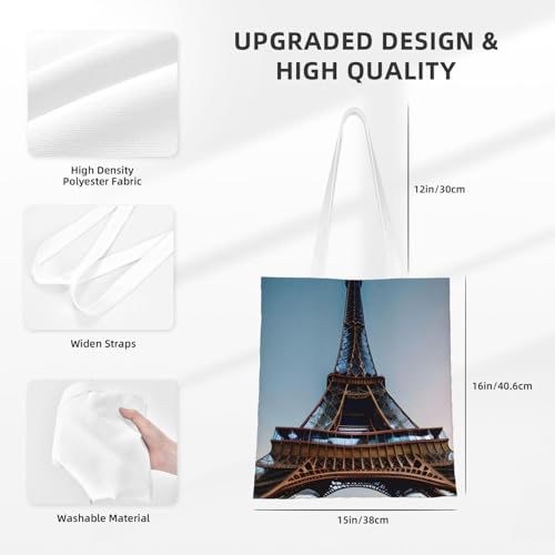 Paris Eiffel Tower Print Polyester Canvas Tote Bag, Worthy Shopping Bag, Ideal For Present And Daily Errands4