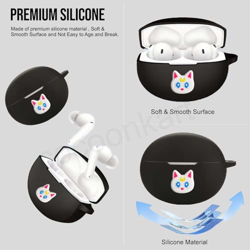 Image of Silicone Case Cover Compatible for OnePlus Buds 4 with Carabiner (White Cat)