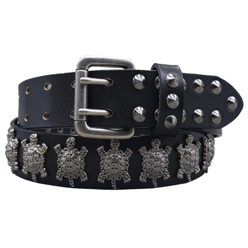 Ceinture cuir véritable style punk rock gothique avec boucle argentée de 3.8 cm