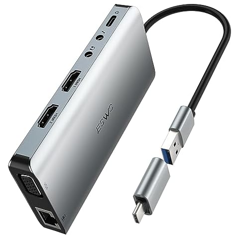 USB Docking Station, JESWO USB 3.0 Laptop Docking Station Dual Monitor (Dual Video HDMI & VGA, Gigabit Ethernet, Audio, and More USB Ports)-Grey Cover