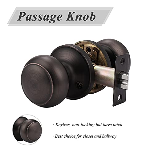 Probrico Colonial Style Door Knobs Door Locks (Passage, Oil Rubbed Bronze) #TOP4
