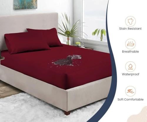 Image of RAVISHA Queen Size Waterproof Mattress Cover 72 x 84 Inches, Cotton Mattress Protector with Elastic Straps, Mattress Protection Bed Cover for Home, Bedroom and Everyday Bedding Use