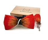 Exotic Mango Feather Bow Tie & Lapel Pin Set - Handmade Designer Wedding Accessory for Men