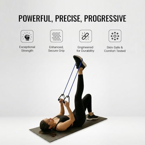 Image of Wiselife Multi-Level Resistance Tube Band Set with Sturdy Foam Handles, Door Anchors, Ankle Strap & Carrying Bag for Exercise, Stretching, Home Gym & Strength | Full Body Workout Upto 150 lbs