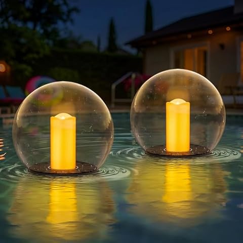 uuffoo 2-Pack 7.4x7.4 Solar Floating Pool Lights Ball Solar Powered Flickering That Float Candles Lights Outdoor Water-Resistant IP66 for Pond Garden Party Swimming Decor Cover