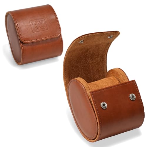 PoBoSall Watch Travel Case for Men Women Single Leather Watch Roll Case Watch Box Storage Organizer and Display Brown Watch Accessories