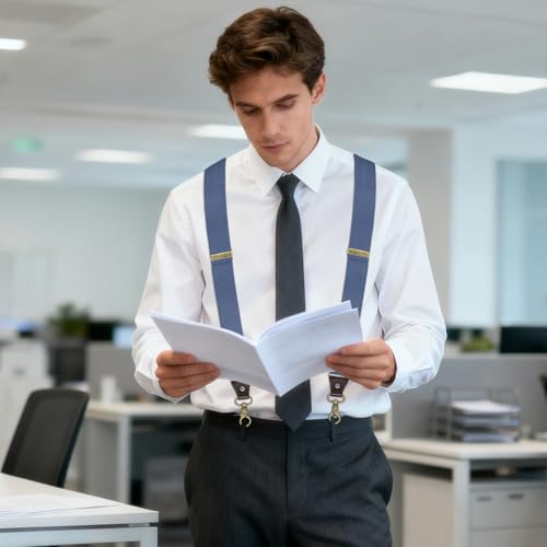 Image of Suspenders for Men, Adjustable Suspenders Gold Clip with Elastic Straps Y-Back Construction Heavy Duty for Work