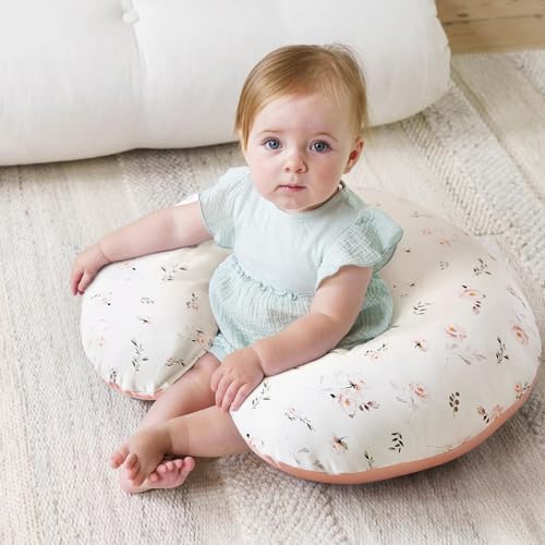 Image of GRSSDER Reversible Nursing Pillow Cover, Ultra Soft Stretchy Minky Removable Nursing Covers Fitted for Breastfeeding Pillows Snug and Safe, Comfortable Slipcover for Girls, Stylish Pink Rose Flora