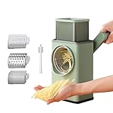 Gemüsehobel Edelstahl Gemüseschneider Manuell 4-In-1, Käsereibe mit Kurbel, Küchenreibe, Kartoffelschneider, Parmesanreibe, Pommesschneider, Trommelreibe für Käse, Gurken, Karotten, Nüsse