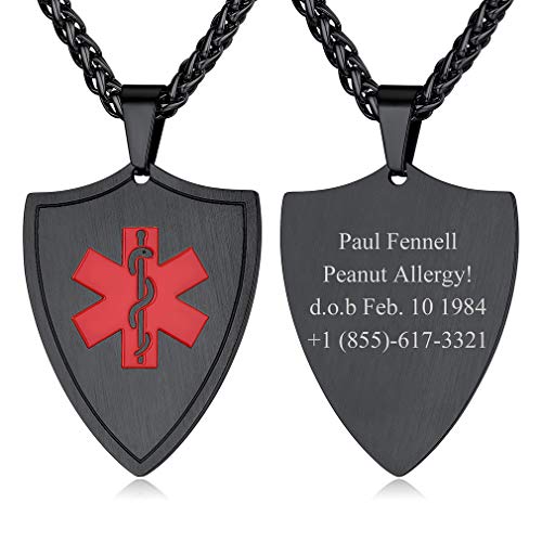 Custom4U Medical Alert Necklace for Women Men Personalized Stainless steel Medical ID Tag Tag with Name Engraved 1.0 Silver