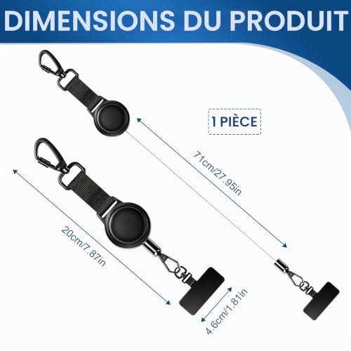 SureFly Lanière Rétractable pour Téléphone Portable, Cordon de Sécurité Extensible avec Mousqueton Verrouillable et Attache Rotative 360°, Sangle Téléphone pour Ski Randonnée Pêche Voyage – vue 2