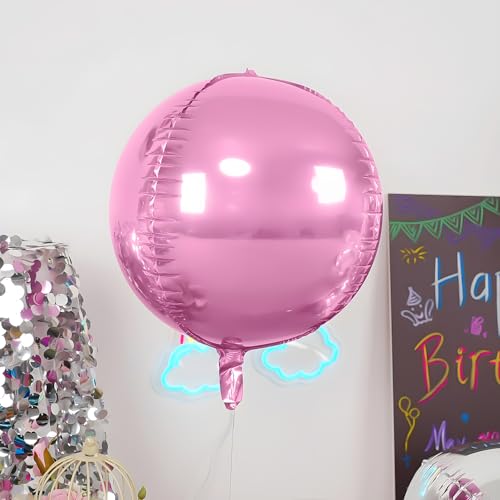 Image of Pink Silver Round Foil Balloons Birthday Prom Decor 22 Inch 6 Pcs | Metallic Pink and Silver 4D Helium Ball Balloons for Girls Anniversary Baby Shower Wedding Party Backdrop Decorations