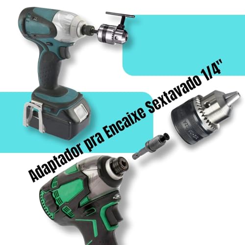 Kit Mandril com Chave 1/2 Pol + 4 Haste Soquete Adaptador Sextavado SDS Plus Chave de Impacto Rosca