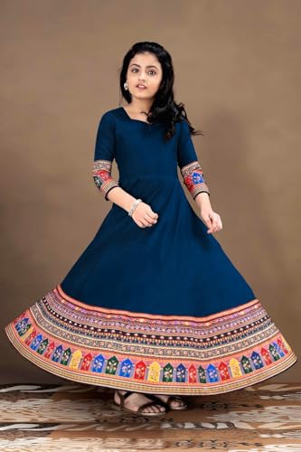 Image of Cotton Silk Long Anarkali Kurta for Girls