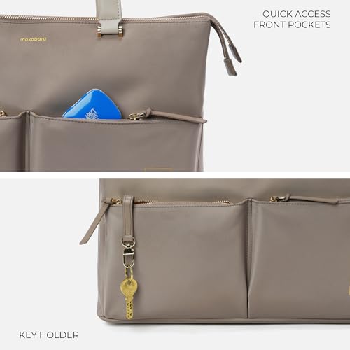 Image of MOKOBARA The Bliss Tote Bag for Women | Premium Nylon & Vegan Leather Office Handbag | Fits 15.6 Inch Laptop | Water Resistant Shoulder Bag with Detachable Strap