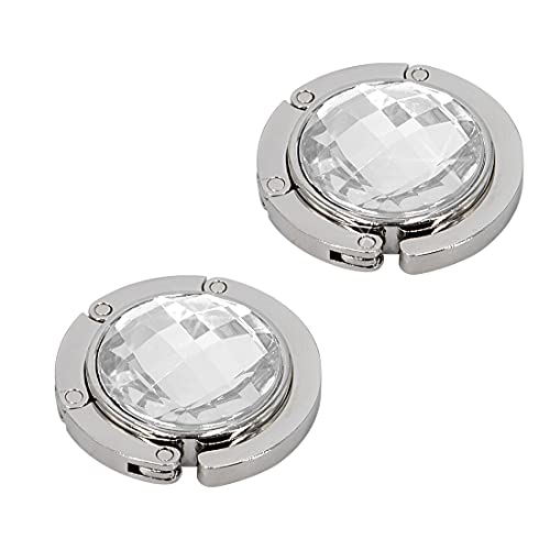 TANOSII Foldable Purse Hook Floding Handbag Hanger Rhinestone Bag Holder for Table Desk 2 PCS White