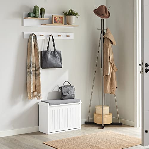 Haotian Small Shoe Bench, Storage Bench with Removable Seat Cushion, Ottoman for Entryway and Bedroom, 2 Flip Drawers White, FSR98-W
