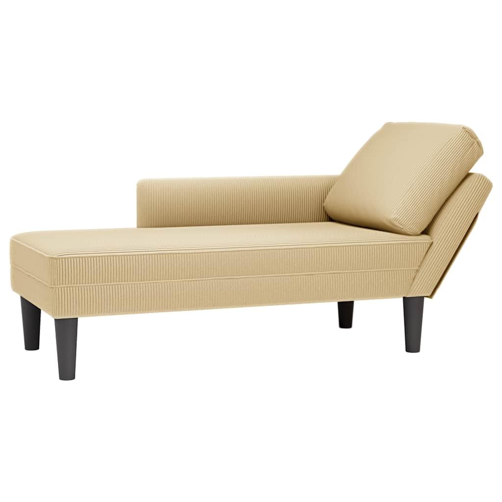 Szezlong szaro-zielony z poduszką ze sztruksu, 132 x 56 x 70 cm, ergonomiczny leżak relaksacyjny do salonu, sypialni, biura, lounge, z tapicerowanym leżakiem, otomaną i poduszką lędźwiową