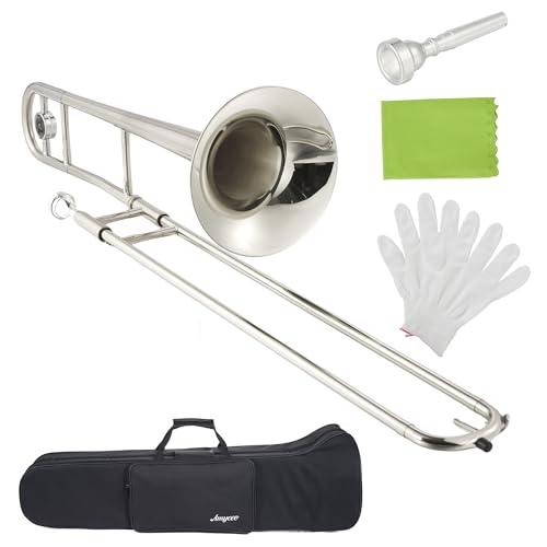 Professional Bb Alto Trombone for Beginners & Students, Accurate tone and Penetraing Sound, Nickel-Plated Brass Instrument with Hard Case, Mouthpiece, Cloth, Gloves
