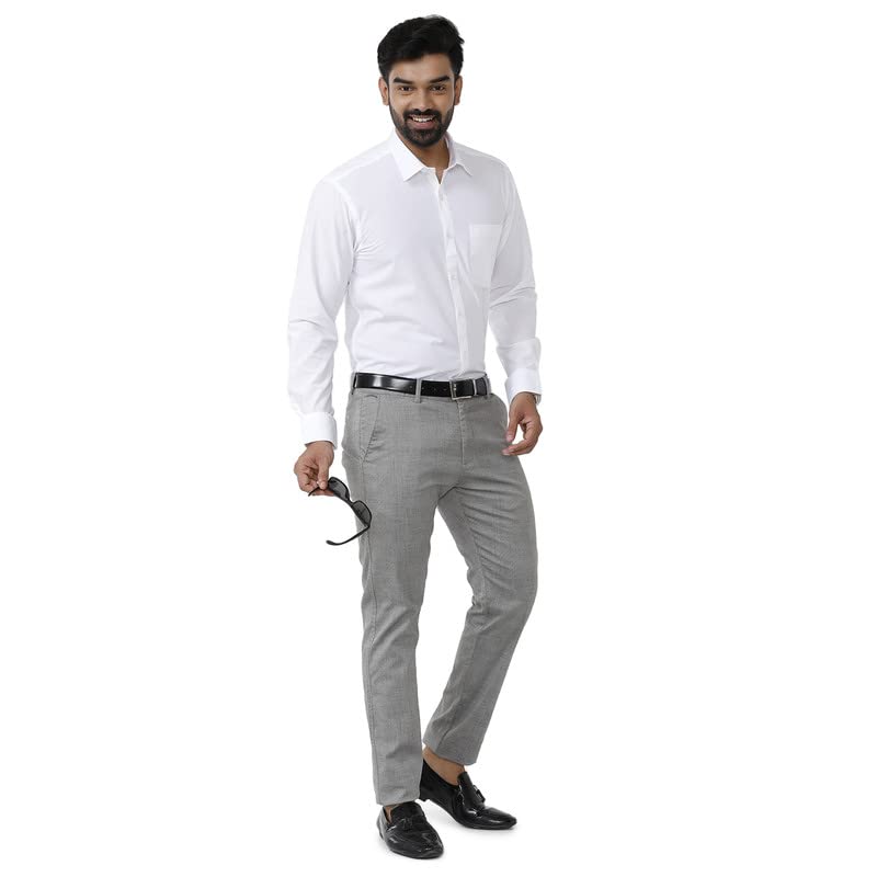Image of UATHAYAM White Team Cotton Full Sleeve Solid Slim Fit Trending White Formal Shirt for Men Pack of 1