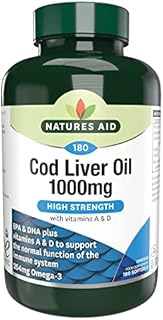 Natures Aid Cod Liver Oil, 1000 mg, 180 Softgel Capsules (High Strength, 254 mg Omega-3 with Vitamins A and D for Normal Function of the Immune System, Made in the UK)