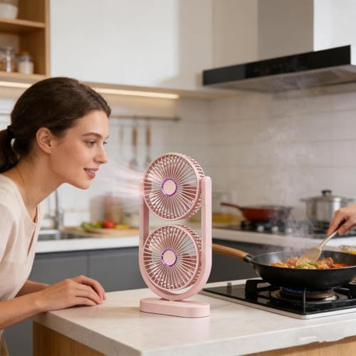 Ventilateur de table silencieux double tête fraîcheur rechargeable