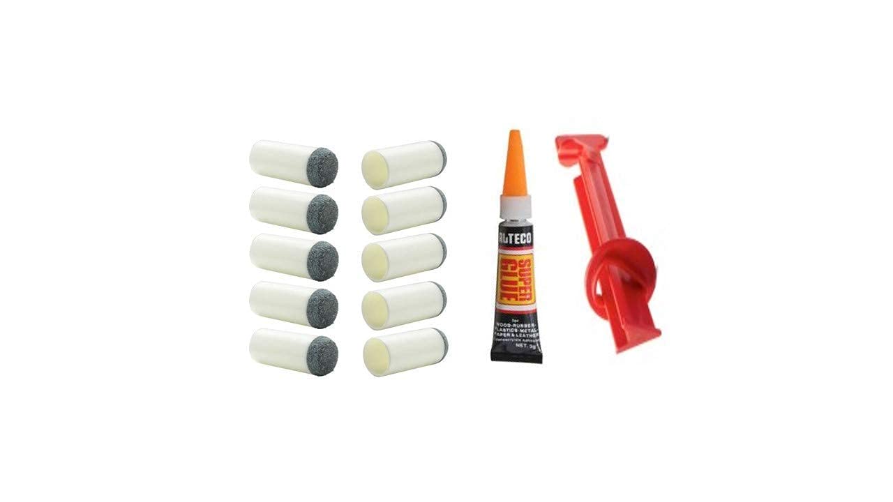 LINDBERGSPORTS Billiards Snooker and Pool 10mm Slip On Cue Tip 10 Pieces + 1 Piece Glue + 1 Piece Tip Repair