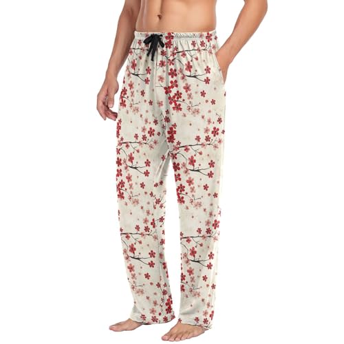 ALAZA Retro Cherry Flowers Stars Men’s Pajama Pants Soft Long Sleep Pants Lounge Pajama Bottoms with Pockets4