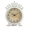 NIKKY HOME Small Vintage Table Clock, Decorative Shelf Desk Top Clock Battery Operated Round French Design, Farmhouse Home Decor for Bathroom, Tabletop, Desktop, Countertop, Rustic Beige