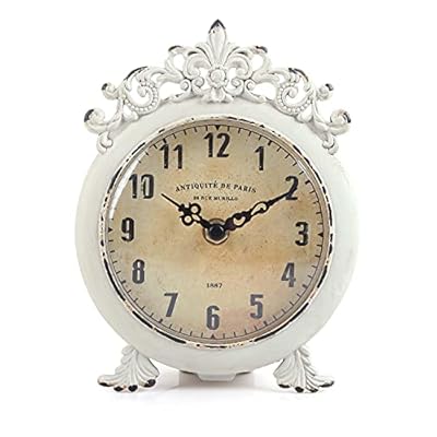 NIKKY HOME Small Vintage Table Clock, Decorative Shelf Desk Top Clock Battery Operated Round French Design, Farmhouse Home Decor for Bathroom, Tabletop, Desktop, Countertop, Rustic Beige