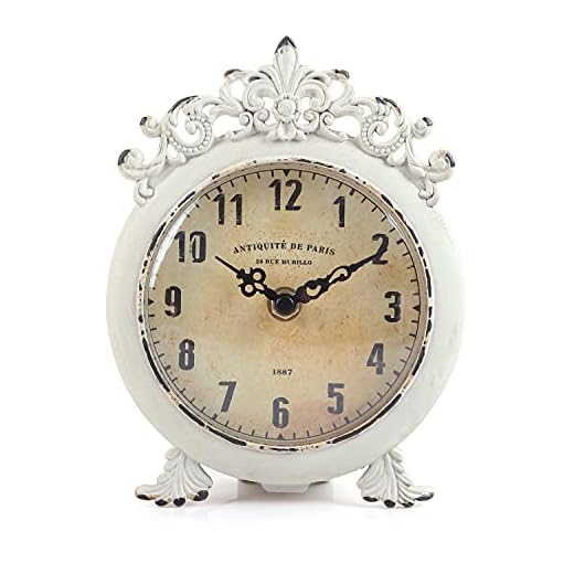 NIKKY HOME Small Vintage Table Clock, Decorative Shelf Desk Top Clock Battery Operated Round French Design, Farmhouse Home Decor for Bathroom, Tabletop, Desktop, Countertop, Rustic Beige