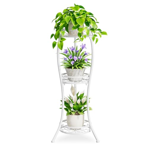iDavosic.ly 3 Tier Metal Plant Stand Outdoor Indoor, 34 Inch Tall, White