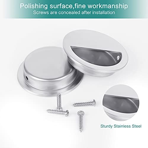 4Pcs Recessed Sliding Door Handles 50mm Round Flush Finger Pull Handles Stainless Steel Flush Pull Handles Recessed Door Handles with 8Pcs Hidden Screws for Cupboard Drawer Cabinet Knob (Silver)
