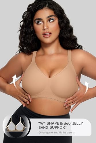 Image of OEAK Women Comfortable Jelly Bras No Underwire Seamless Full Coverage Bralette Buttery Soft Convertible Everyday Tshirt Bra