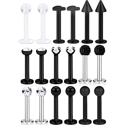 SCERRING 9 Pairs 16g Stainless Steel Clear Cubic Zirconia Labret Monroe Lip Tragus Cartilage Helix Earring Ring Body Piercing Jewelry 8mm