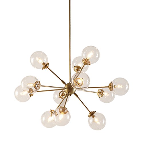 Ink+Ivy Paige Twelve Modern Chandeliers-Height Adjustable, Plated Finish, Glass Sphere Shades Pendant Sputnik Ligthing Lamp Ceiling Dining Room Lighting Fixtures Hanging, Led Compatible, Gold #TOP1