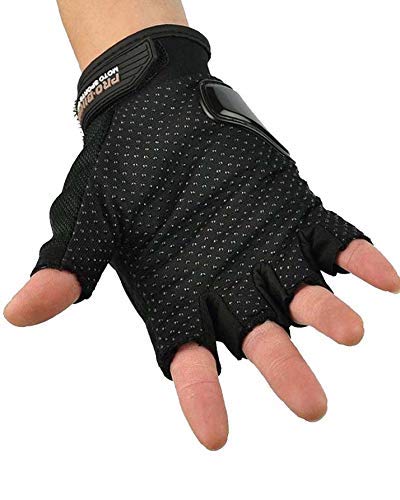 Image of Leosportz Riding Gloves For Men Bike Riders - Special Tactical Gloves With Rubber Knuckle Punch | Non-Slip Half Finger With Firm Padding Motorcycle Gloves (L, Black), Motorsports, Large