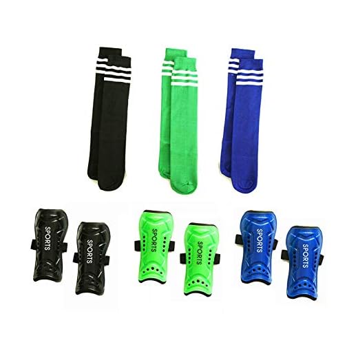 CDOFFICE 3 Pair Youth Soccer Shin Guards Kids Soccer Shin Pads with 3 Pair Soccer Socks for 5-12 Years Old Boys Girls Children Teenagers
