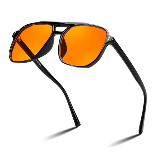 FEISEDY Retro 70er Blaulichtfilter Brille 99.99% Blaulicht-Blockierende Gaming Brillen Computerbrille für Herren Damen Amber Getönt G2835